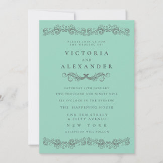 Invitation Mariage Élégant Flourissant de Teal Noir pour Tout