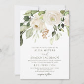 Invitation Mariage élégant Foliage Vert Or Blanc Floral (Devant)
