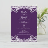 Invitation Mariage Élégant Foncé Lilas Pourpre & Blanc en Den (Debout devant)