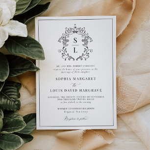 Invitation Mariage Élégant Formel au Blason Baroque Monogramm