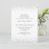 Invitation Mariage élégant Formel Blanc Paillettes Argentées (Debout devant)