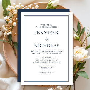 Invitation Mariage élégant formel bleu marine