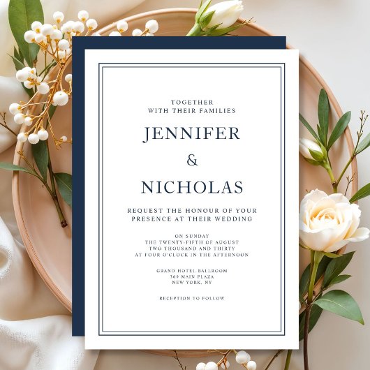 Invitation Mariage élégant formel bleu marine