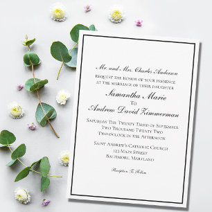 Invitation Mariage Élégant Formel Classique avec Bordure Blan