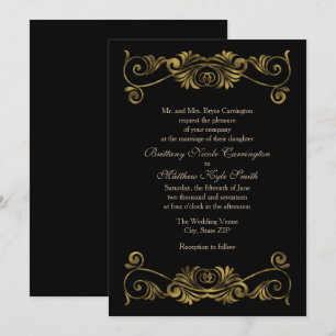Invitation Mariage élégant Formel Noir et Or