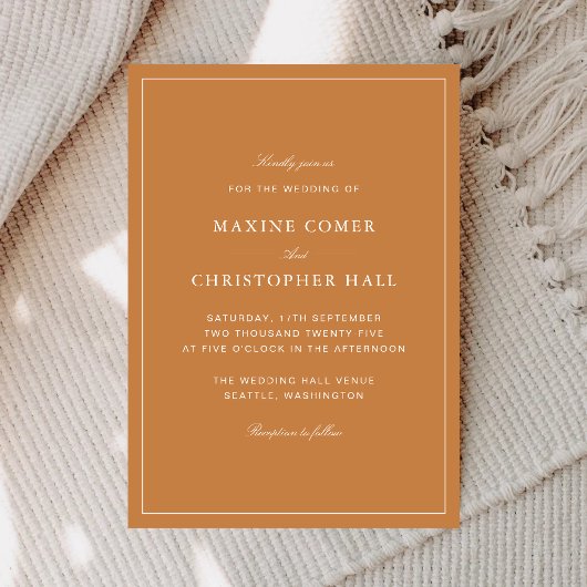 Invitation Mariage Élégant Formel Orange Brûlée