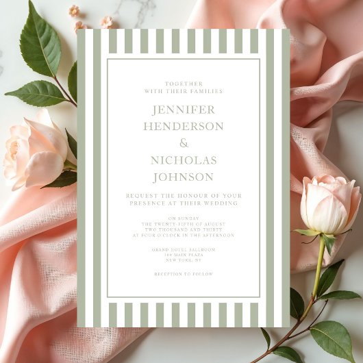 Invitation Mariage élégant formel rayures vert sauge