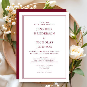 Invitation Mariage Élégant Formel Rouge Bourgogne