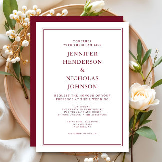Invitation Mariage Élégant Formel Rouge Bourgogne