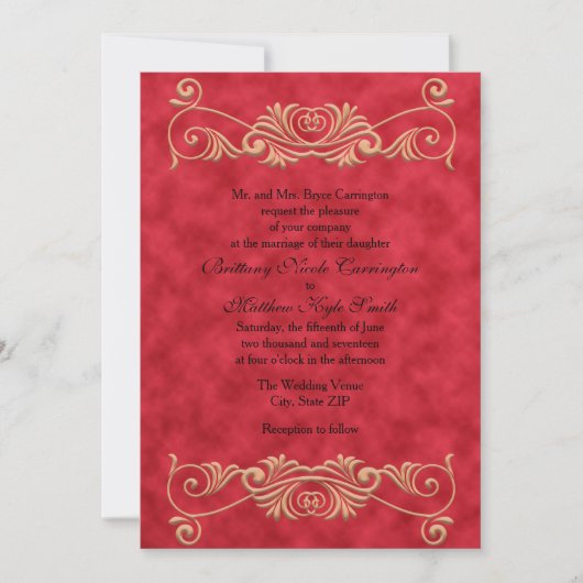 Invitation Mariage élégant Formel Rouge et Or (Devant)