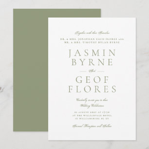 Invitation Mariage Élégant Formel Vert Mousse et Blanc