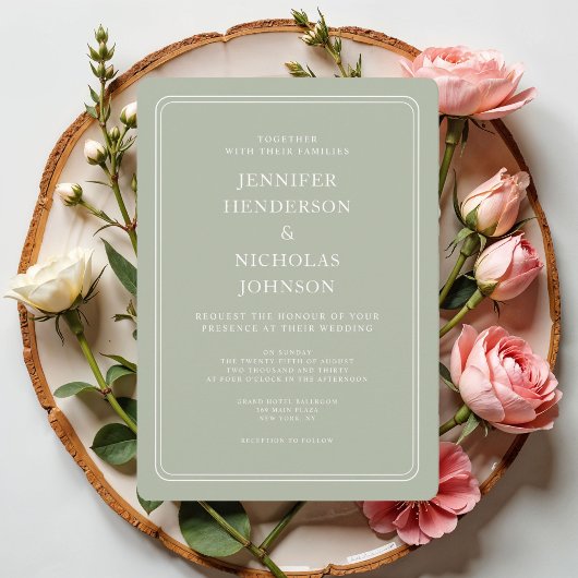 Invitation Mariage Élégant Formel Vert Sauge
