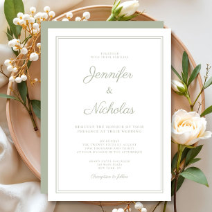 Invitation Mariage Élégant Formel Vert Sauge Écriture