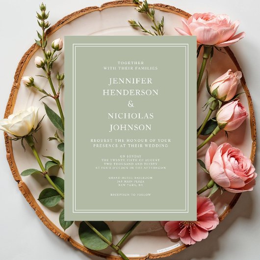 Invitation Mariage Élégant Formel Vert Sauge Moderne