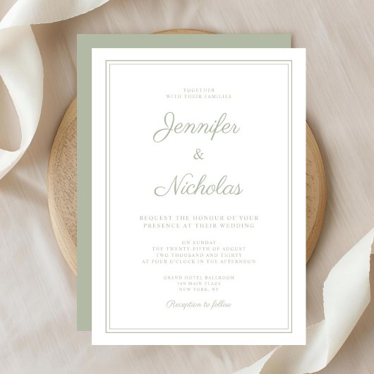 Invitation Mariage Élégant Formel Vert Sauge Script