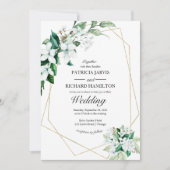 Invitation Mariage Élégant Géométrique Doré avec du Feuillage (Devant)