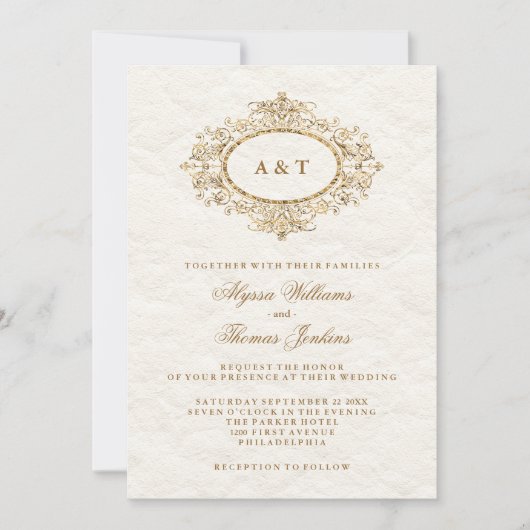Invitation Mariage Élégant Glam Faux Cuivre sur Fond Blanc Cr (Devant)