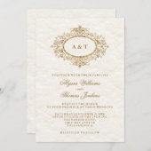 Invitation Mariage Élégant Glam Faux Cuivre sur Fond Blanc Cr (Devant / Derrière)