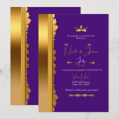 Invitation Mariage Élégant Glamour Or Pourpre Royal   (Devant / Derrière)