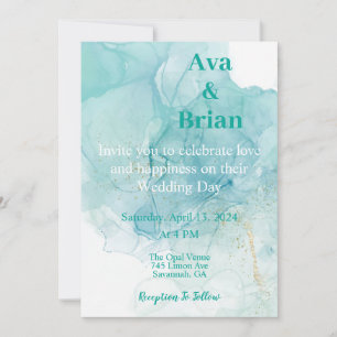 Invitation Mariage Elegant Gold Turquoise Aquarelle