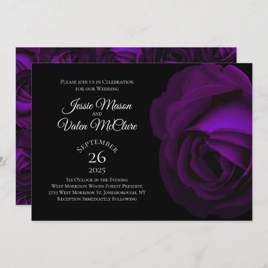 Invitation Mariage élégant gothique Rose violet foncé (Devant / Derrière)