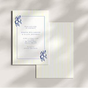 Invitation Mariage élégant gribouillé citrons bleus et rayure