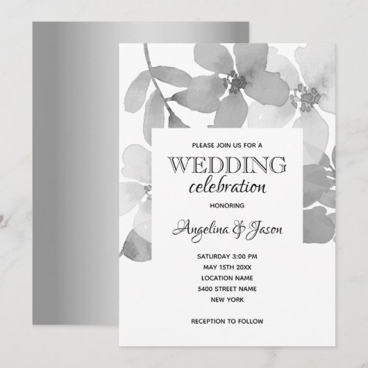 Invitation Mariage Élégant Gris (Devant / Derrière)