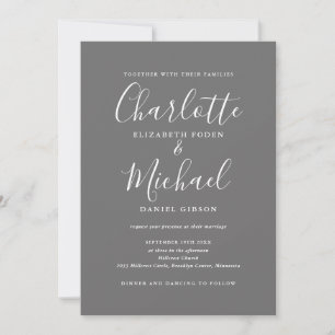 Invitation Mariage Élégant Gris Et Blanc Tout En Un Script
