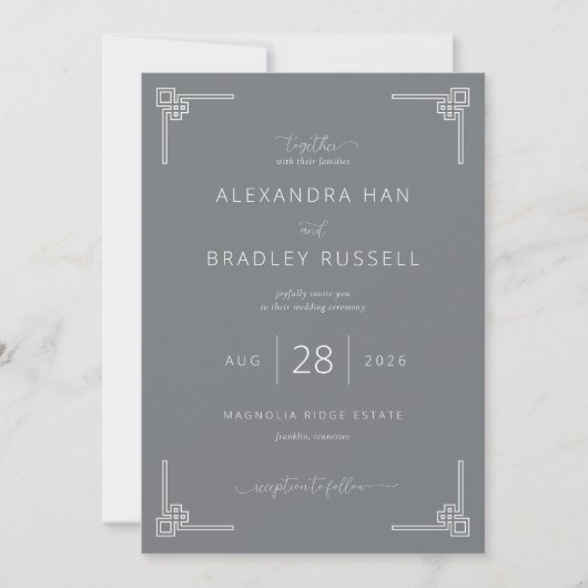 Invitation Mariage Élégant Gris Géométrique (Devant)