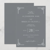 Invitation Mariage Élégant Gris Géométrique (Devant / Derrière)
