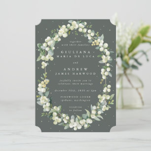 Invitation Mariage Élégant Gris Vert Snowberry+Eucalyptus