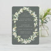Invitation Mariage Élégant Gris Vert Snowberry+Eucalyptus (Debout devant)