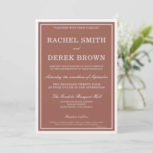 Invitation Mariage élégant Hex Red Pink Ivory Scripts (Debout devant)