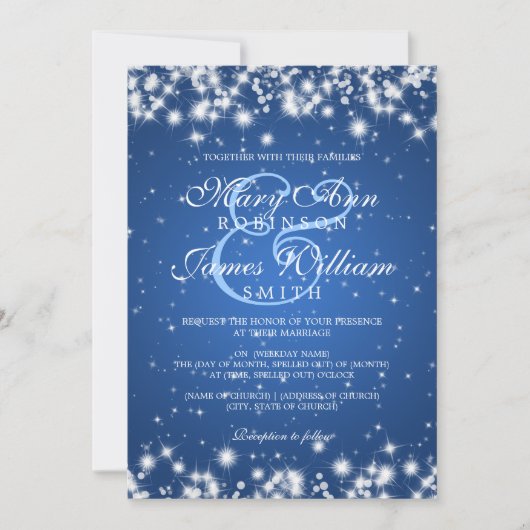 Invitation Mariage élégant Hiver Étincelle Bleu (Devant)