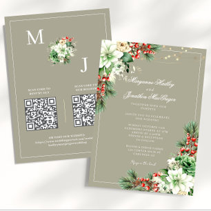 Invitation Mariage élégant hivernal avec écriture florale