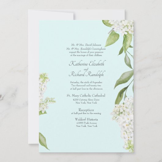 Invitation Mariage Élégant Hydrangea Blanc Seafoam (Devant)