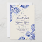 Invitation Mariage élégant Hydrangea Bleu Ivoire (Devant)