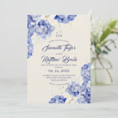 Invitation Mariage élégant Hydrangea Bleu Ivoire (Debout devant)