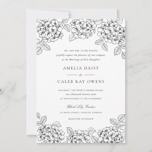 Invitation Mariage Élégant Hydrangea Cadre (Devant)