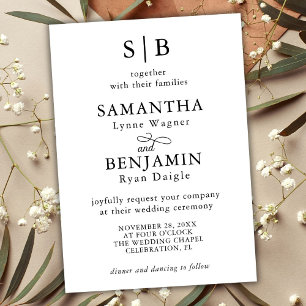 Invitation Mariage Élégant Initiales Monogramme Classique