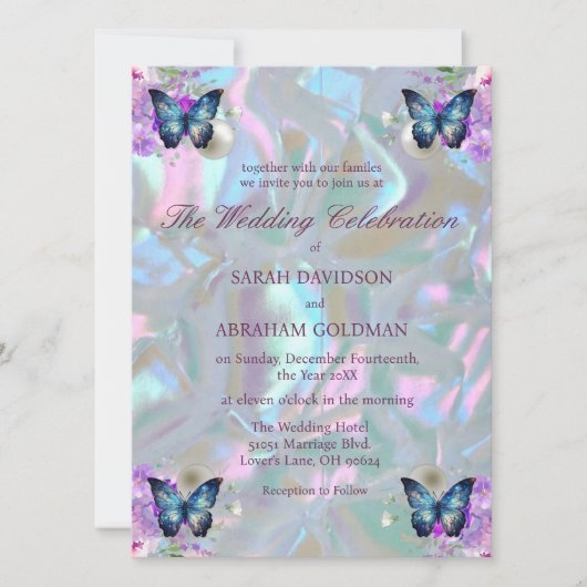 Invitation Mariage élégant iridescent nacre (Devant)