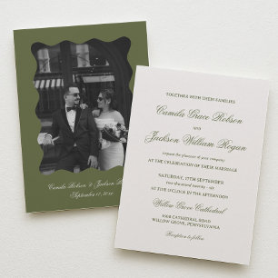 Invitation Mariage Élégant Ivoire et Vert