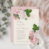 Invitation Mariage Élégant Jardin Fleurs Roses Crème