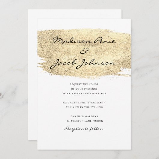 Invitation Mariage élégant Jaune Or Moderne (Devant / Derrière)