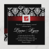 Invitation Mariage élégant Joyaux damassés Pièce rouge noir b (Devant / Derrière)