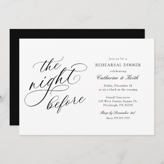 Invitation Mariage Élégant La Nuit Avant Le Dîner De Répétiti (Devant / Derrière)