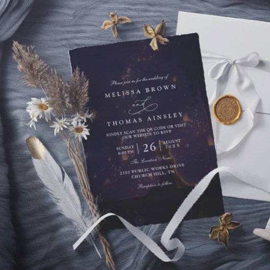 Invitation Mariage Élégant Lanternes Emmêlées Code QR Moderne