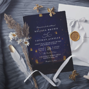 Invitation Mariage Élégant Lanternes Emmêlées Code QR Moderne