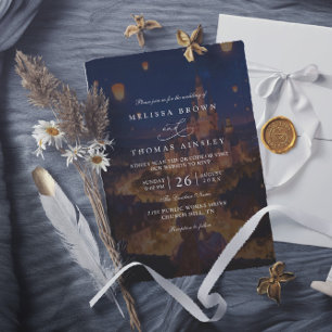 Invitation Mariage Élégant Lanternes Emmêlées Code QR Moderne