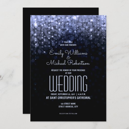 Invitation Mariage élégant Lumières bleues réserver arrière - (Devant / Derrière)